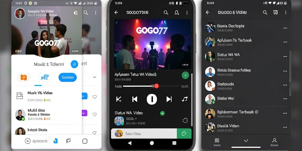 Tampilan antarmuka aplikasi GOGO77 untuk Status WA Video.