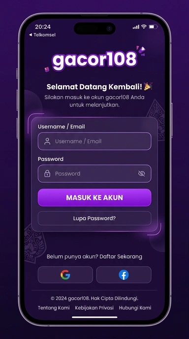 Tampilan halaman login gacor108